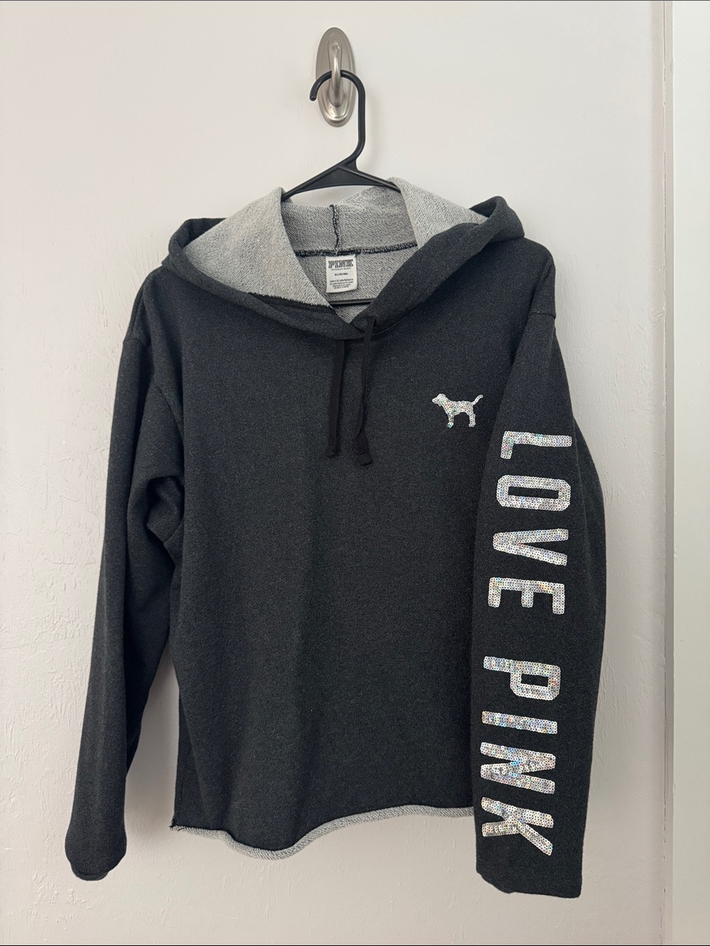 PINK Victoria's Secret Black & Gray Hooded Pullover Sweater